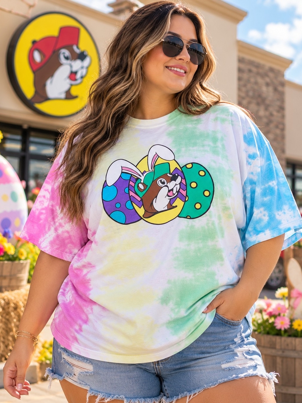 Buc-ee's Easter Tie Dye T-Shirt Unisex 3XL Beaver Bunny Eggs Graphic Tee